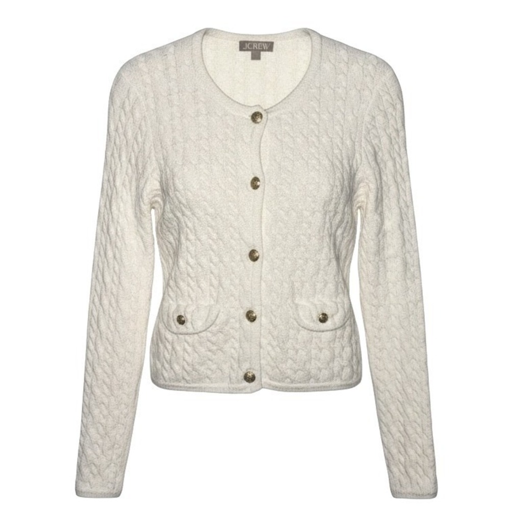 J Crew XS Odette Cable Knit Sweater with gold buttons Classic Elegance!‎